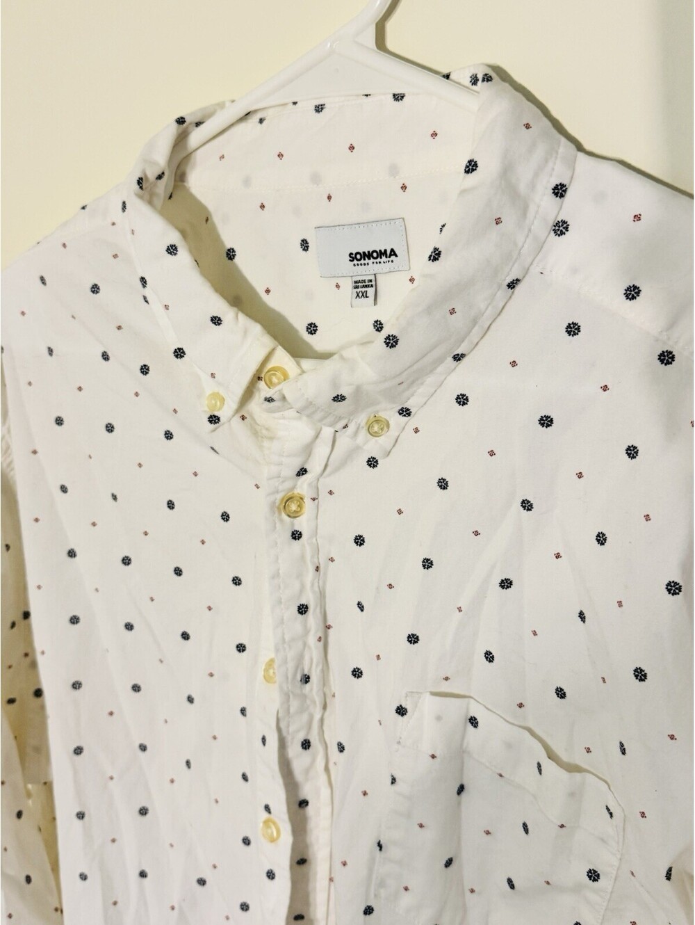Sonoma Men's XXL White Long Sleeve Button Down Polo Shirt with Snowflake Pattern